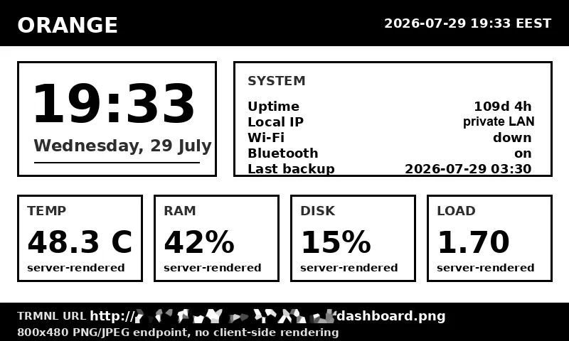 Orange Pi DietPi dashboard showing 109 days and 4 hours of uptime